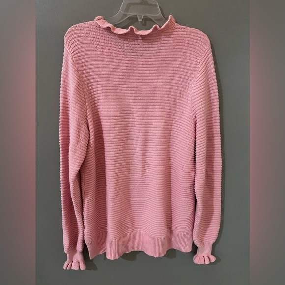 Crown & Ivy waffle knit ruffle sweater size large color pink - Picture 6 of 6
